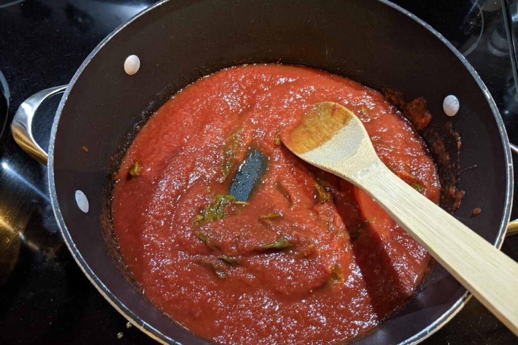 A pot with tomato sauce